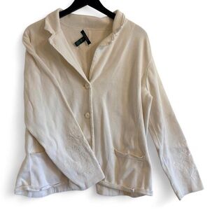 Lauren Ralph Lauren Ivory Knit Cardigan Sweater Collared Button Embroidered 2X